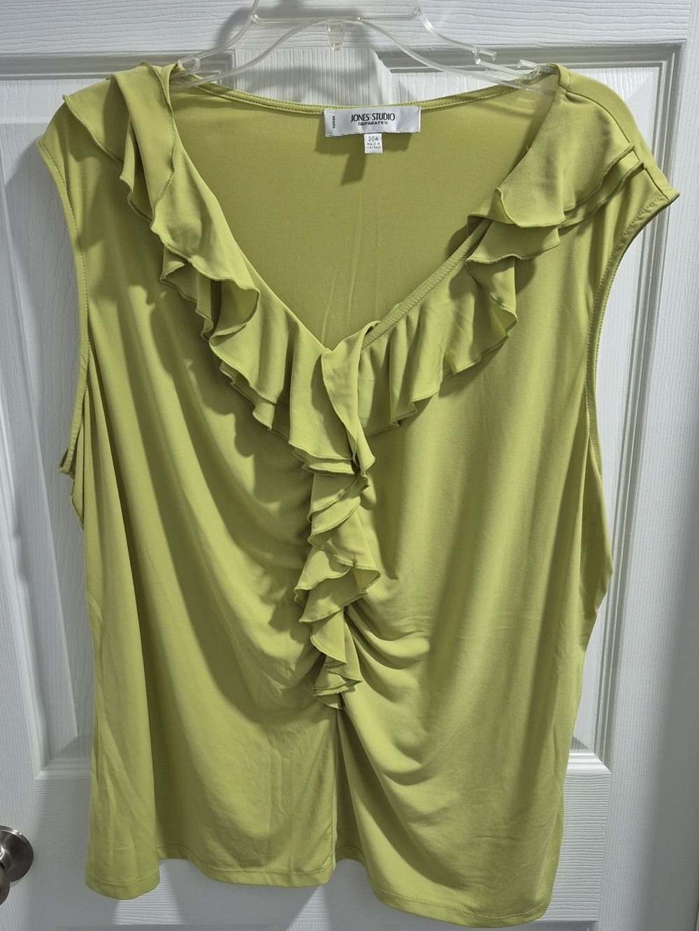 Jones Studio Lime Green Ruffle V-Neck Sleeveless Blouse